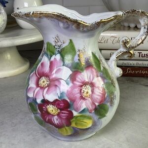Hand Painted Arnart 5th Ave. Porcelain Pitcher with floral design and gold trim